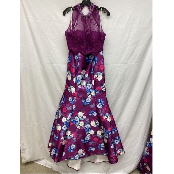 Magenta Evenings Mon Cheri 2PC lace Halter dress - Picture 6 of 11